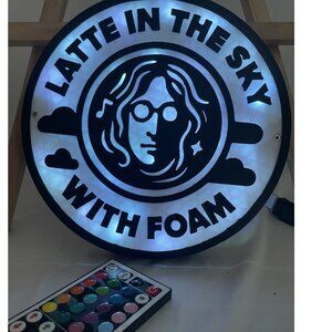 John Lennon The Beatles 3d printed coffee wall lamp LATTE IN THE SKY WITH FOAM